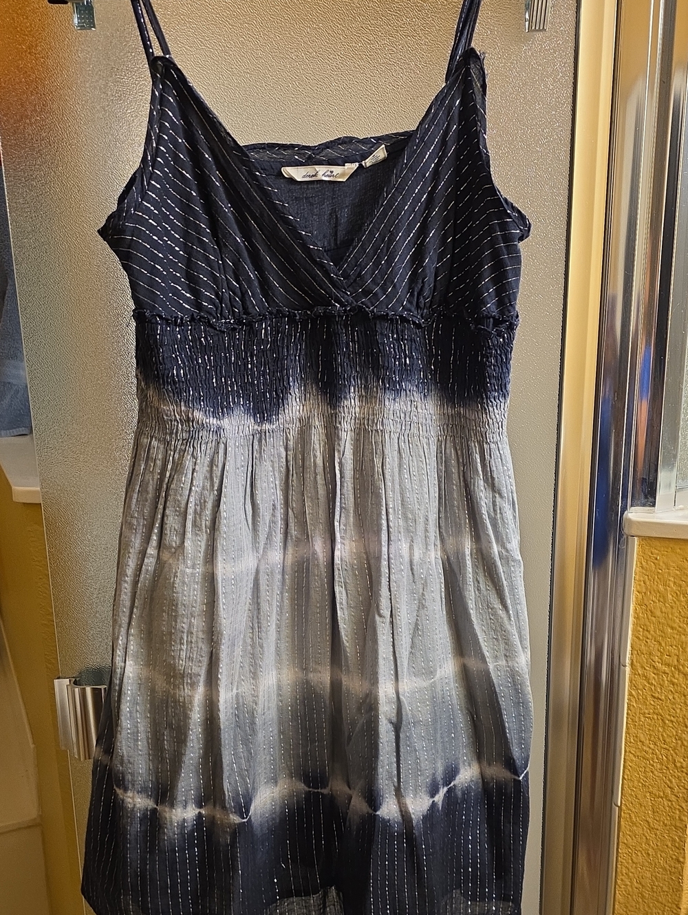 Derek Heart Navy and Gray Dip-Dye Smocked Midi Dress